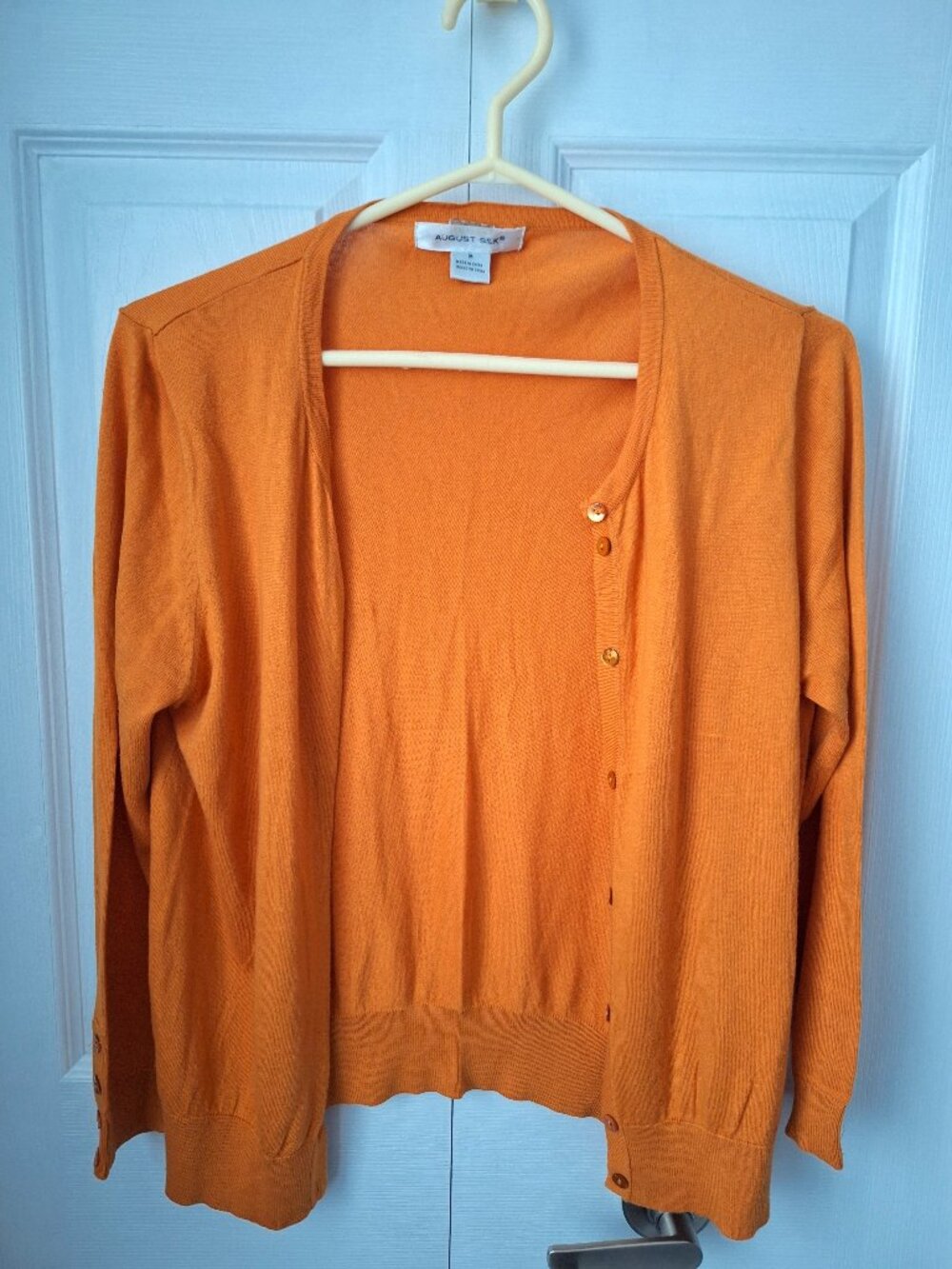 August Silk Cotton Blend Orange Button Up Cardigan